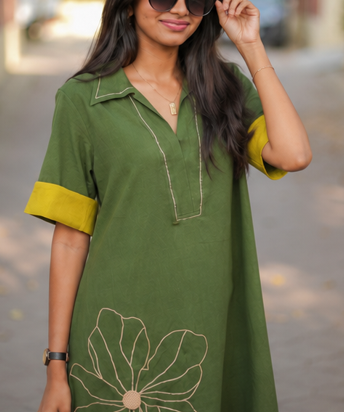 Mahek Flower Deep Olive Dress