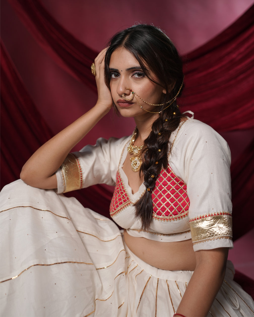 Chandani White Chanderi Silk Lace Detail Angi Style Blouse for Choli
