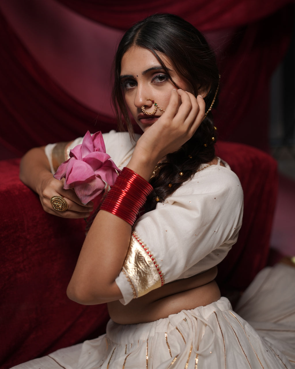 Chandani White Chanderi Silk Lace Detail Angi Style Blouse for Choli