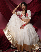 Chandani White Chanderi Silk 15 Metre Flared Badla Work Shimmer Lumpi Lehenga for Chaniya Choli