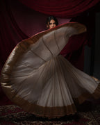 Chandani White Chanderi Silk 15 Metre Flared Badla Work Shimmer Lumpi Lehenga for Chaniya Choli