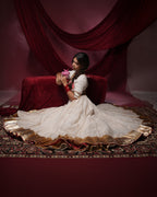 Chandani White Chanderi Silk 15 Metre Flared Badla Work Shimmer Lumpi Lehenga for Chaniya Choli
