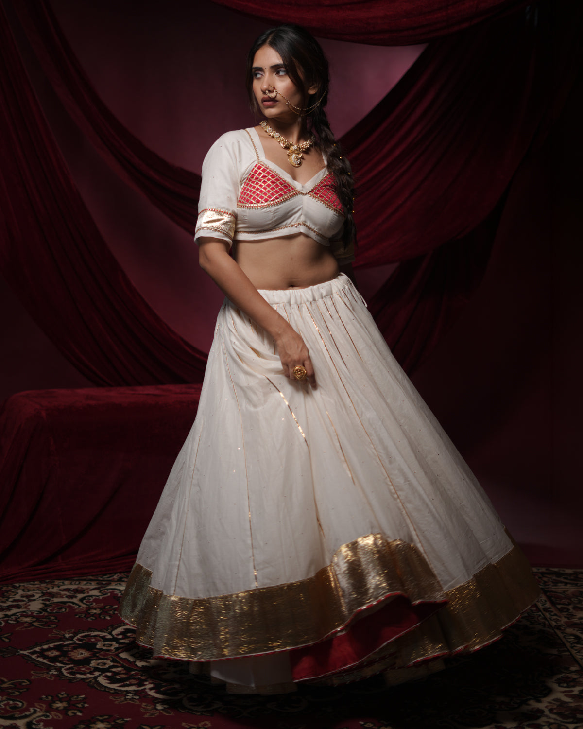 Chandani White Chanderi Silk Chaniya Choli