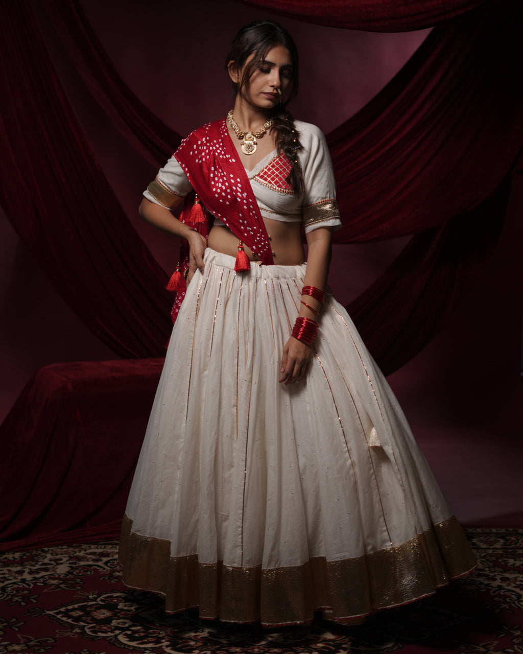 Chandani White Chanderi Silk Chaniya Choli