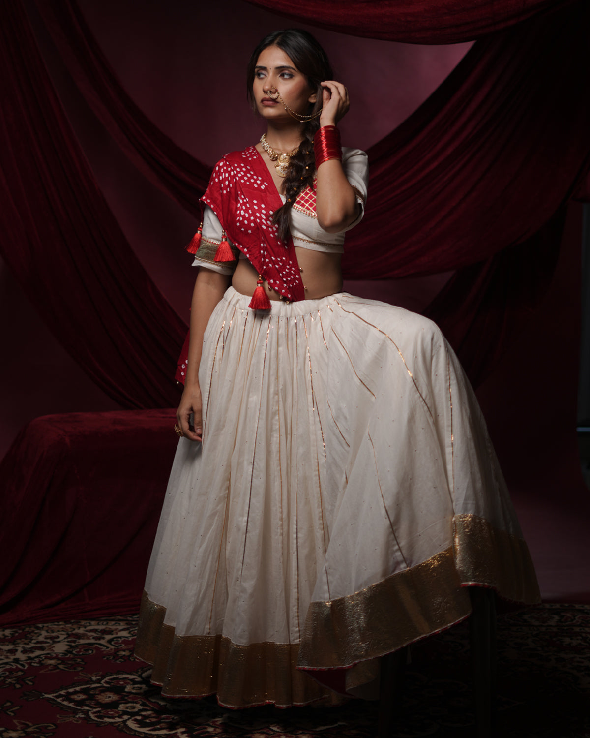 Chandani White Chanderi Silk Chaniya Choli