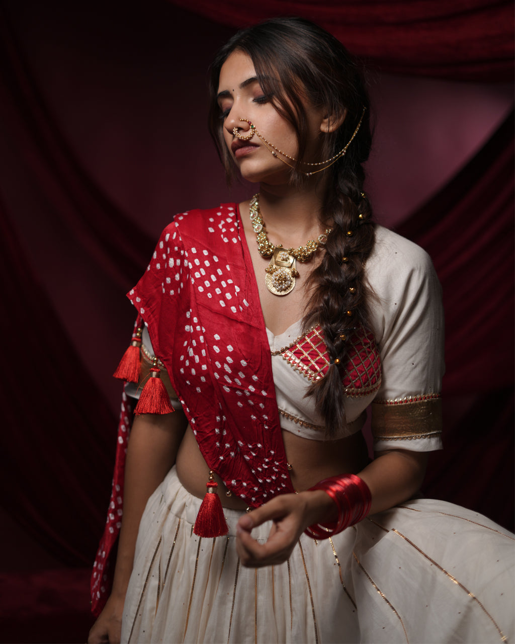Chandani White Chanderi Silk Chaniya Choli