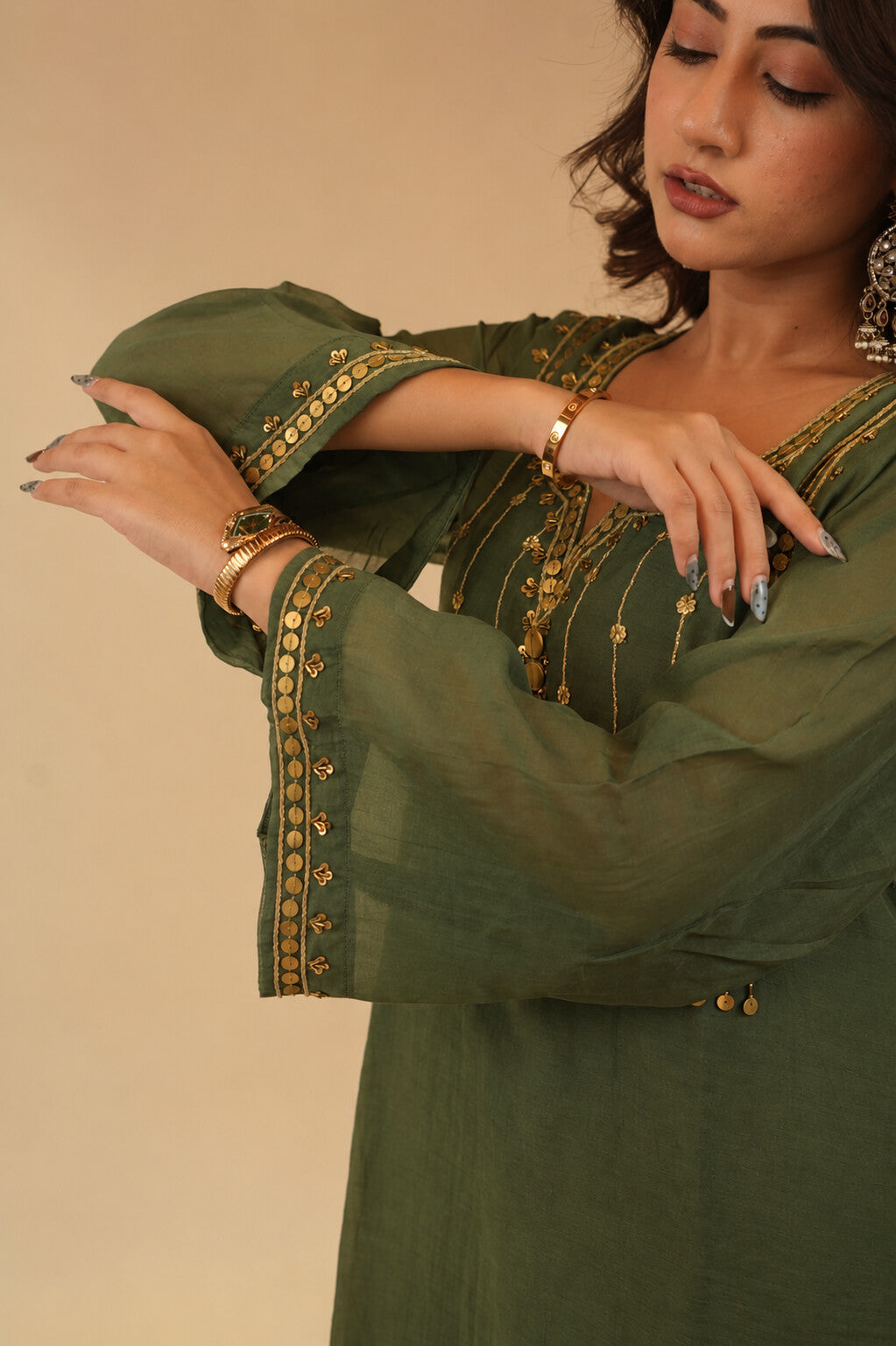 Sana Olive Green sitara Dress