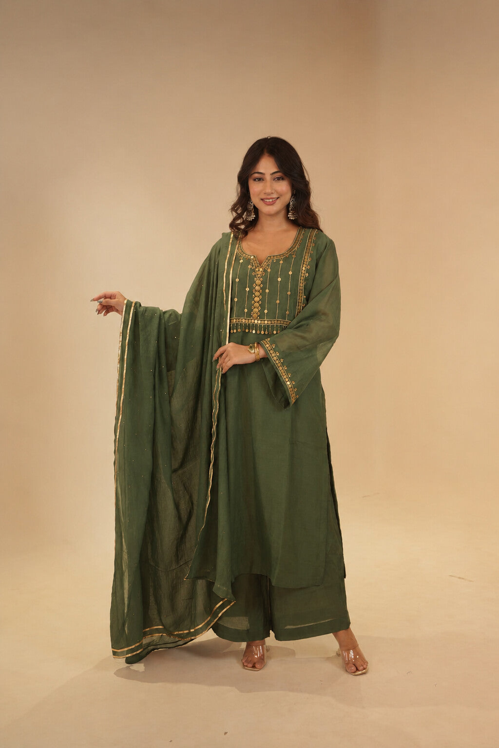 Sana Olive Green sitara Dress