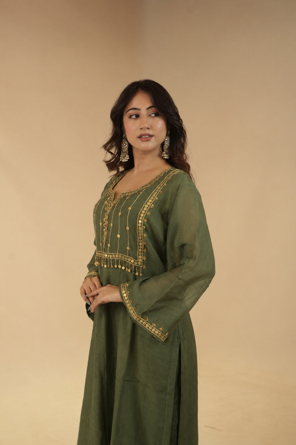 Sana Olive Green sitara Dress