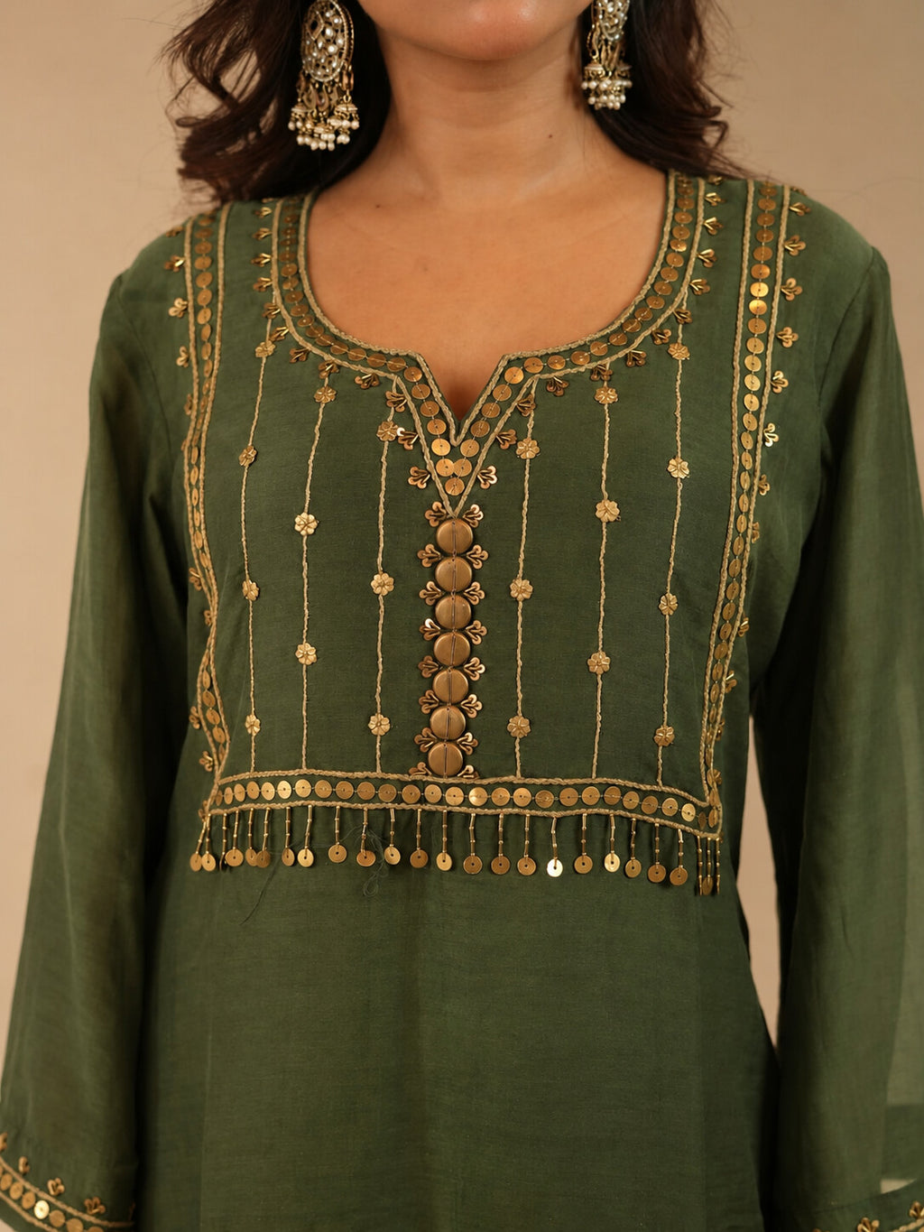 Sana Olive Green sitara Dress
