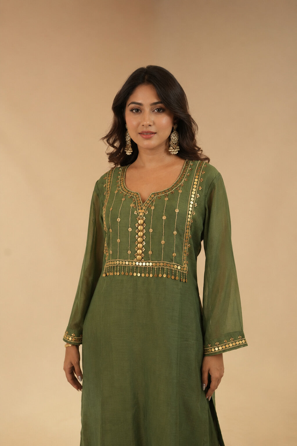 Sana Olive Green sitara Dress