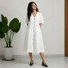 Linen Thread Pearl White V-neck button down dress
