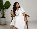 Linen Thread Pearl White V-neck button down dress