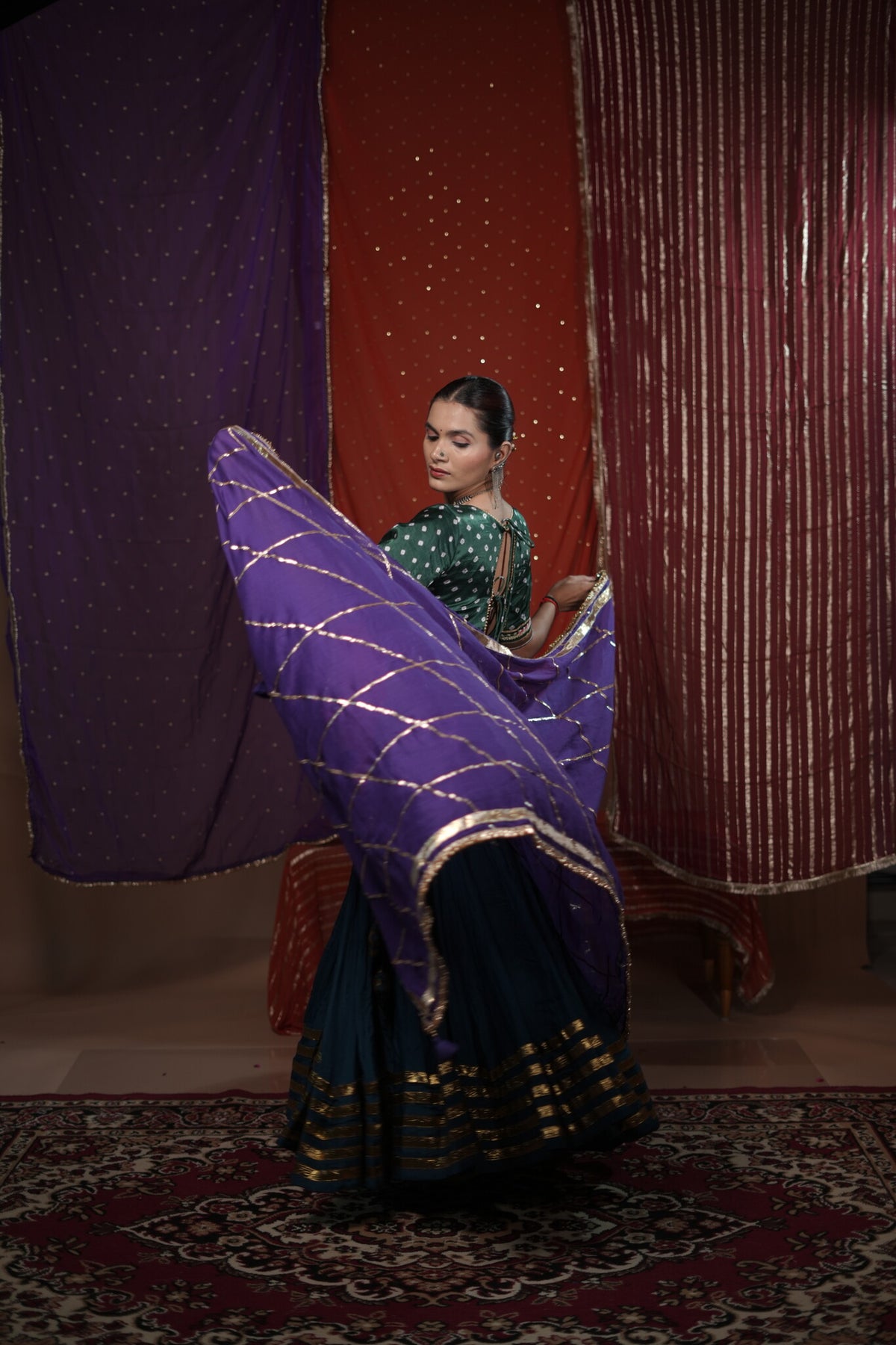 Rama Purple Mul-Cotton Lace & Tassel Dupatta for Choli