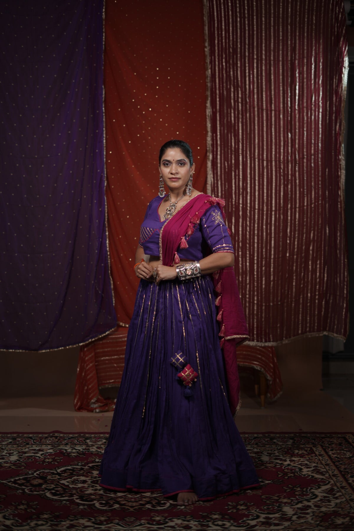 Gulabo Purple Mul-Cotton 15 Metre Flared Coin & Ghungroo Lehenga for Ghaghra Choli