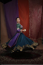 Rama Teal-Blue Muslin 15 Metre Flared Golden Lumpi Lehenga for Chaniya Choli