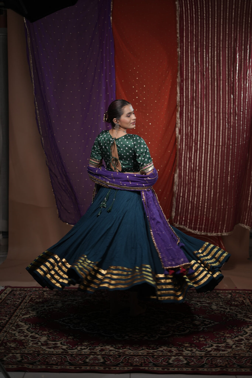 Rama Teal-Blue Bandhani Silk Angi Style Blouse for Choli