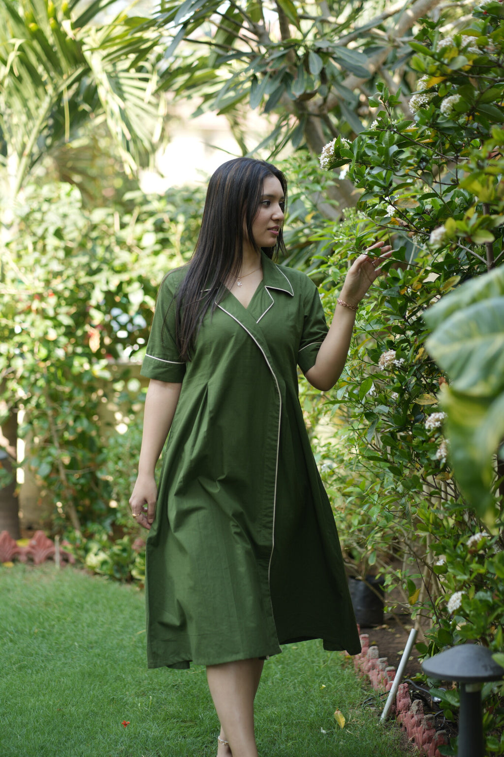 Mahek Blazer Collar Olive Green Dress