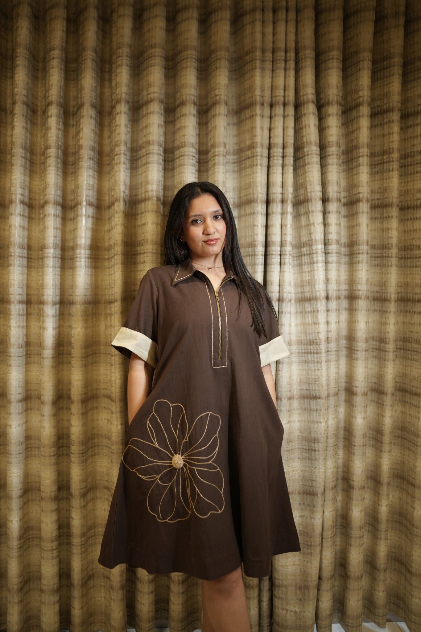 Mahek Flower Mocha Brown Dress