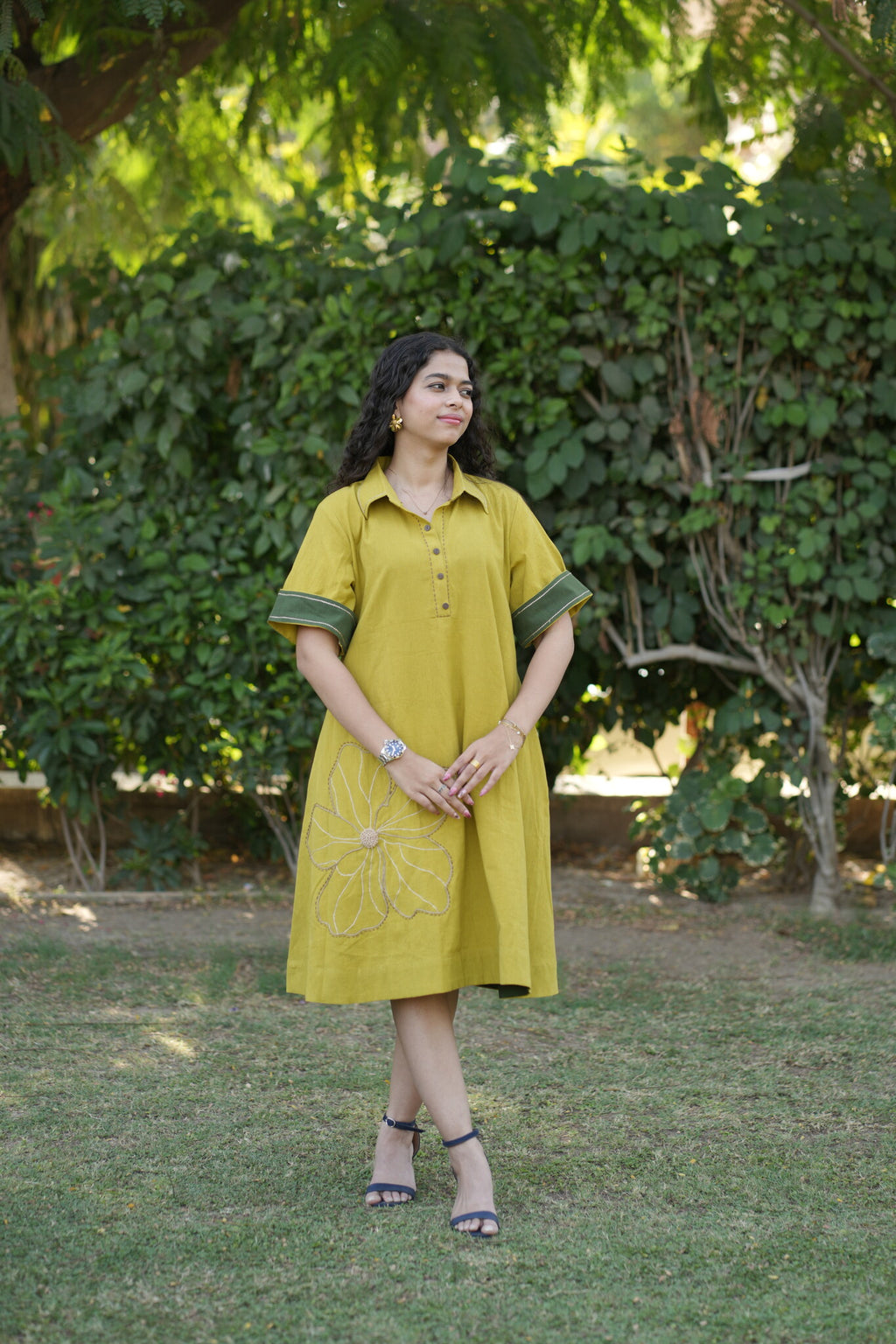 Mahek Flower Mustard Yellow Dress