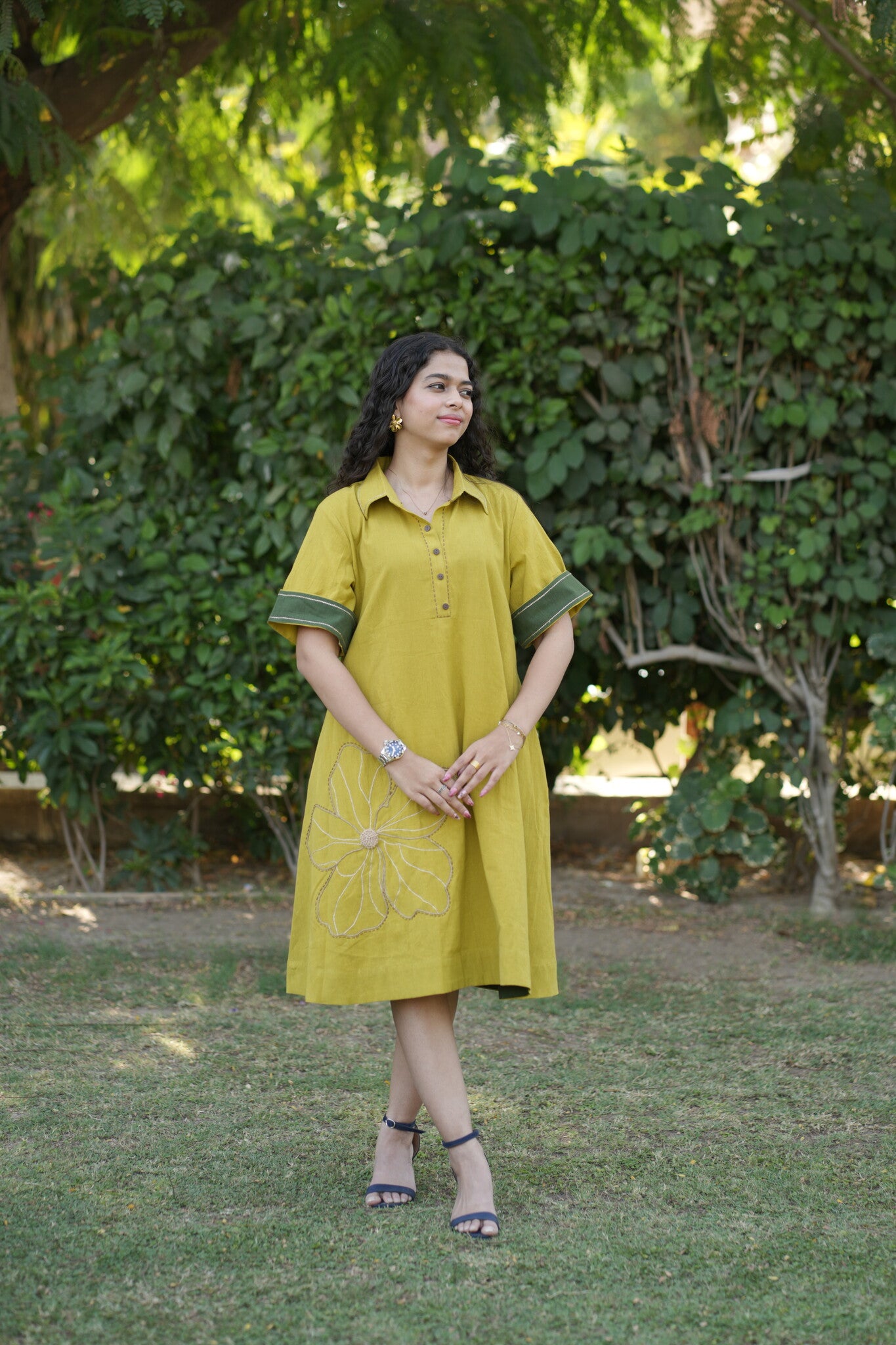Mahek Flower Mustard Yellow Dress