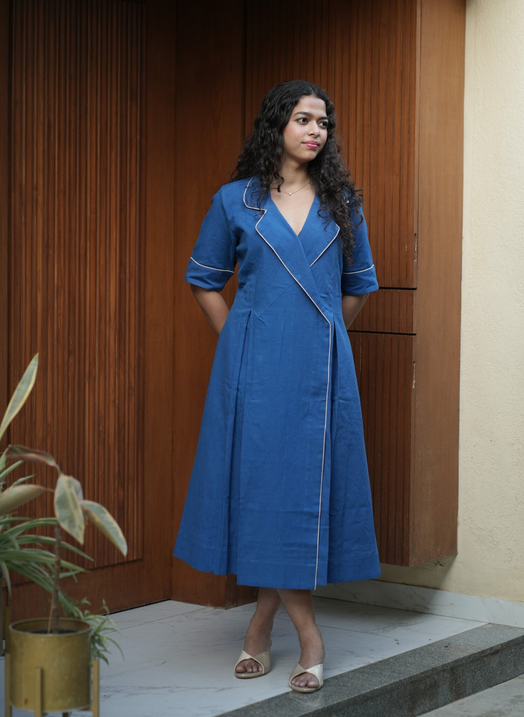 Mahek Blazer Collar Royal Blue Dress