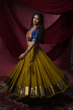 Kesariya Bandhani Silk Blouse with Blue & Rust Contrast for Chaniya Choli