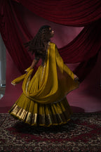 Kesariya Mustard Silk Lace & Tassel Dupatta for Chaniya Choli