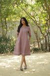 Linen Thread Grape Wine Round neck shift dress