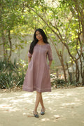 Linen Thread Grape Wine Round neck shift dress