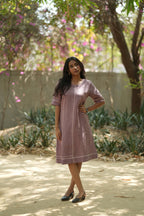 Linen Thread Grape Wine Round neck shift dress
