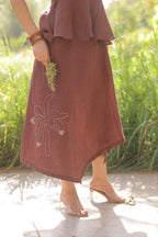 Linen khat work Mocha Brown top & skirt