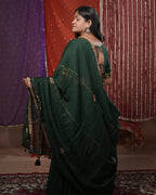 Madhubala Green Mul-Cotton Khat-Work Madhubala Style Blouse for Choli