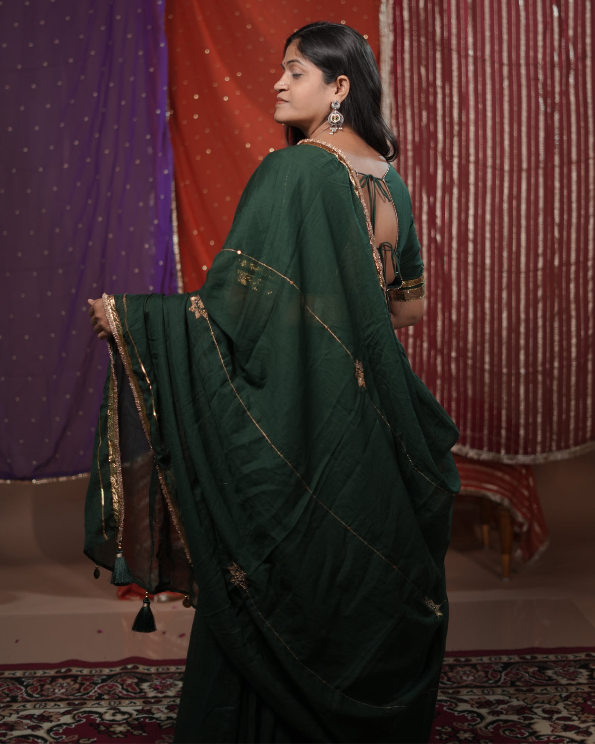 Madhubala Green Mul-Cotton Khat-Work Lace & Tassel Dupatta for Ghaghra Choli