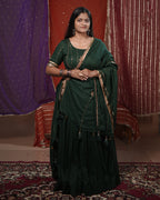 Madhubala Green Mul-Cotton 15 Metre Flared Khat-Work Lehenga for Chaniya Choli