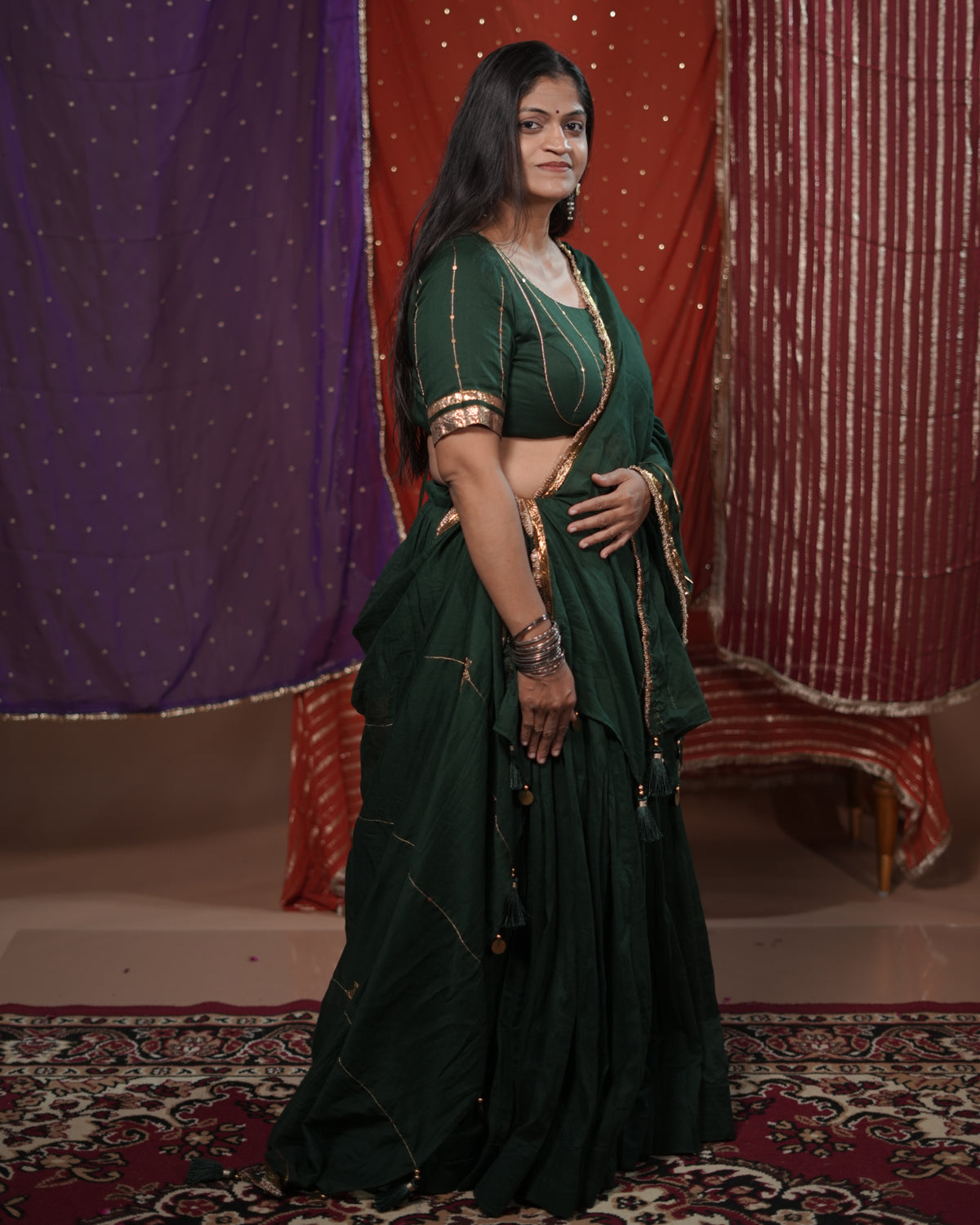 Madhubala Green Mul-Cotton Chaniya Choli