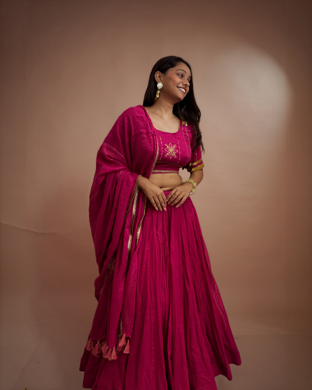 Madhubala Pink Mul-Cotton Chaniya Choli