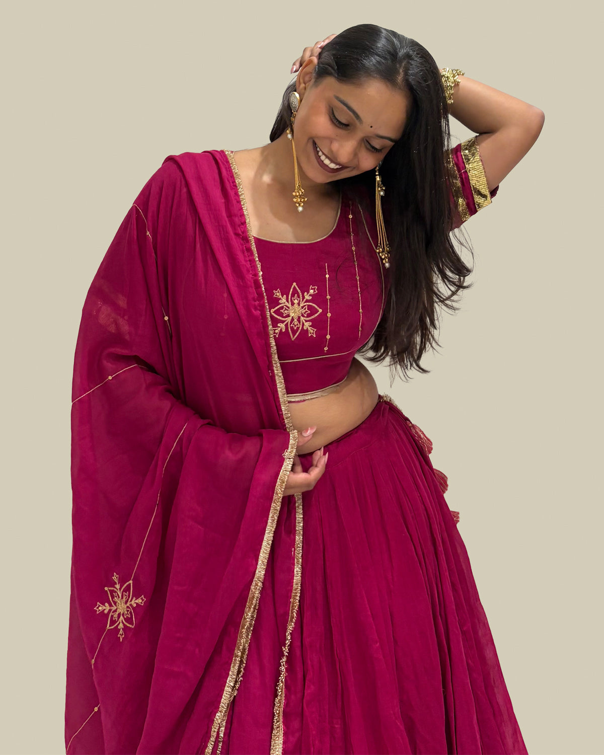 Madhubala Pink Mul-Cotton Khat-Work Lace & Tassel Dupatta for Choli
