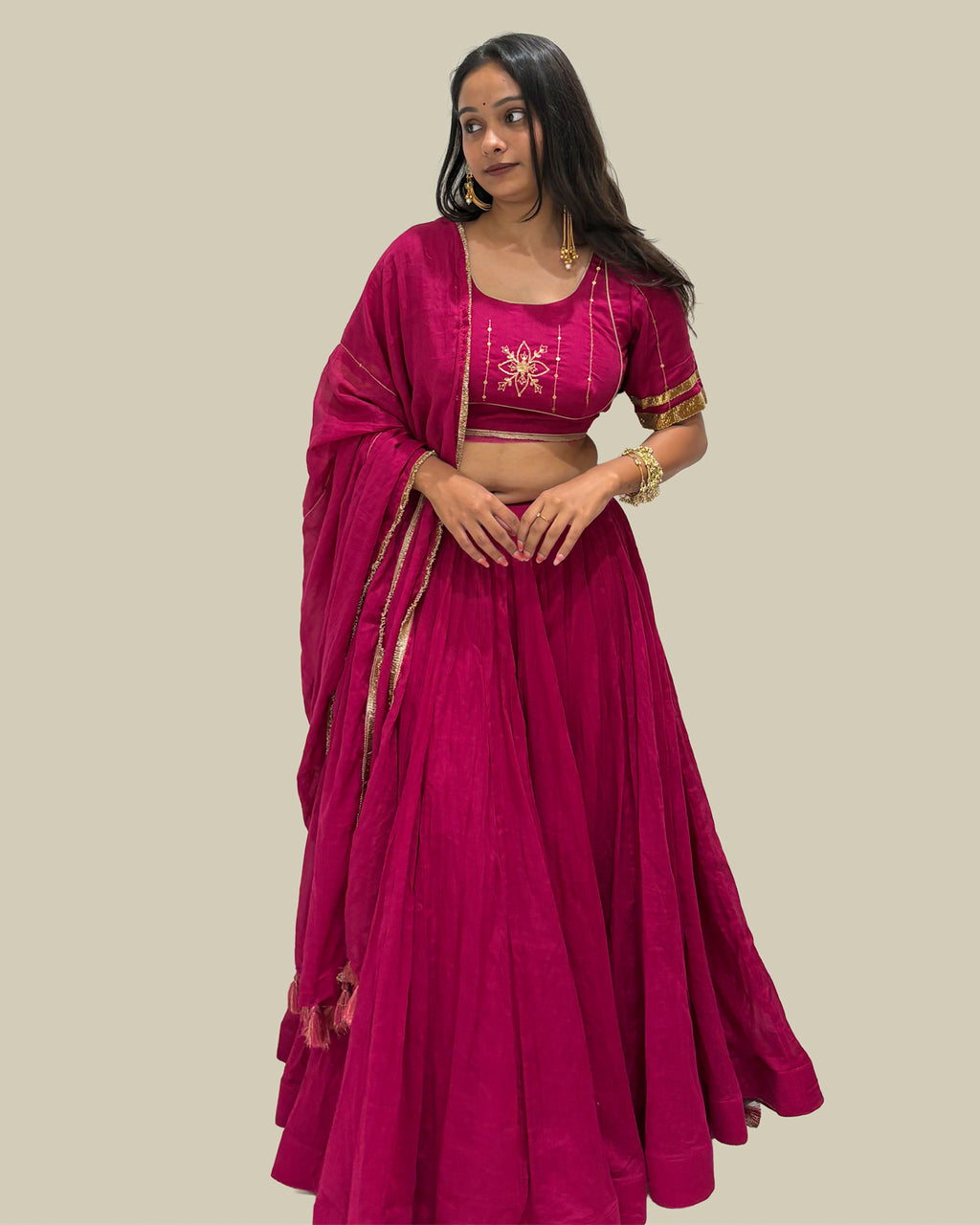 Madhubala Pink Mul-Cotton 15 Metre Flared Khat-Work Lehenga for Ghaghra Choli