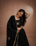 Madhubala Black Mul-Cotton Khat-Work Lace & Tassel Dupatta for Ghaghra Choli