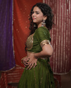Mastani Green Muslin Silk Khat-Work Madhubala Style Blouse for Chaniya Choli
