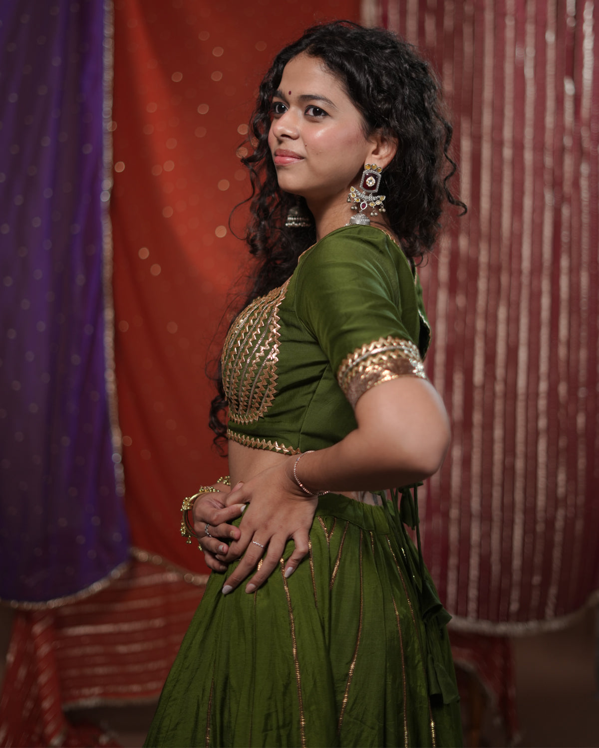 Mastani Green Muslin Silk Khat-Work Madhubala Style Blouse for Chaniya Choli