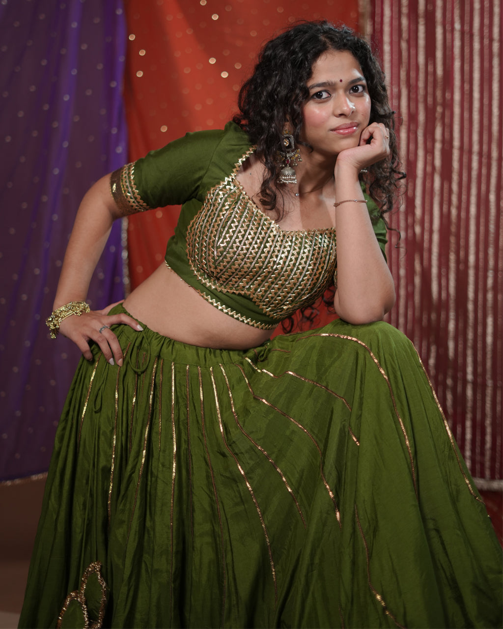Mastani Green Muslin Silk Khat-Work Madhubala Style Blouse for Chaniya Choli