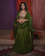 Mastani Green Silk Coin-All-Over Lace & Tassel Dupatta for Choli