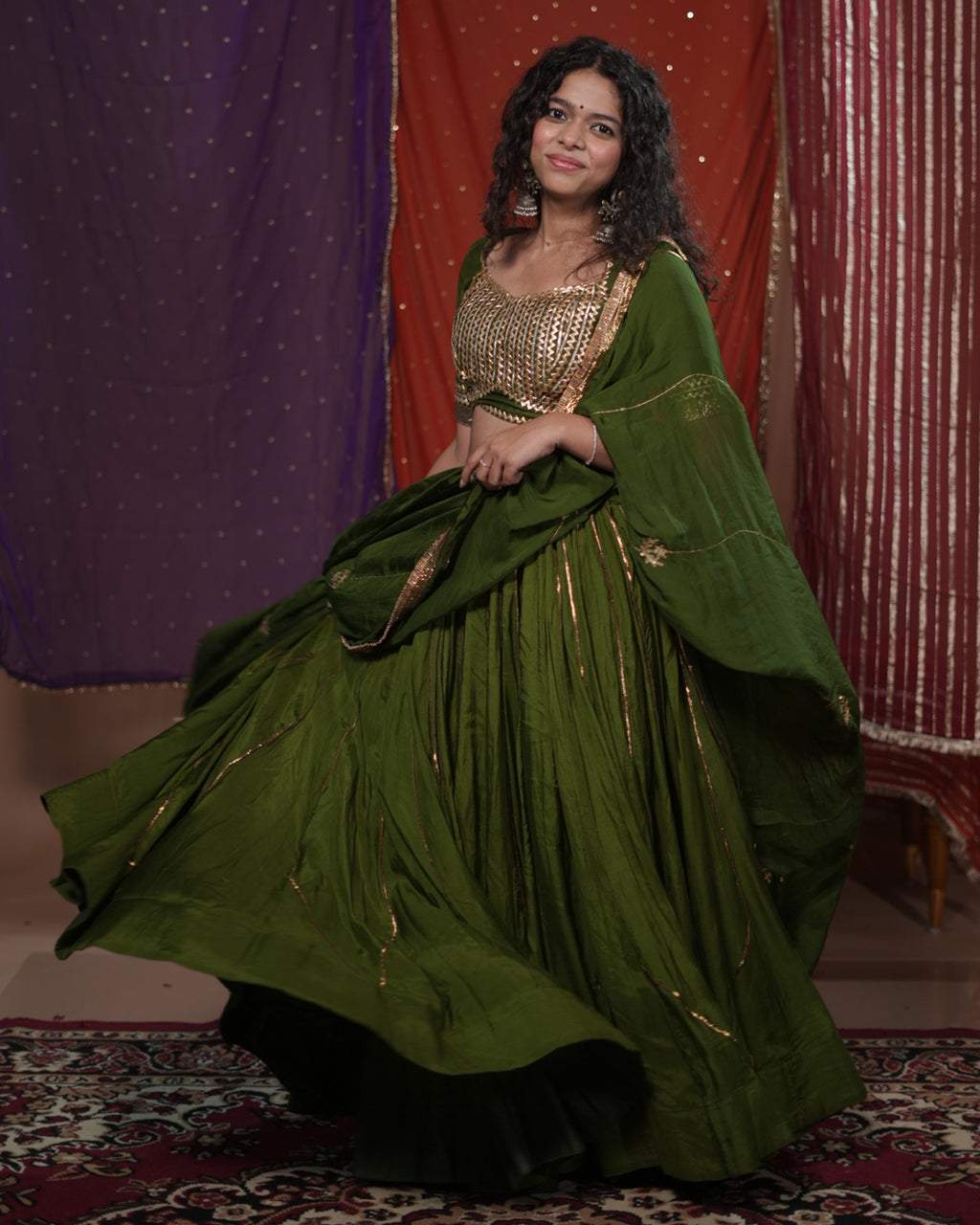 Mastani Green Silk Coin-All-Over Lace & Tassel Dupatta for Choli