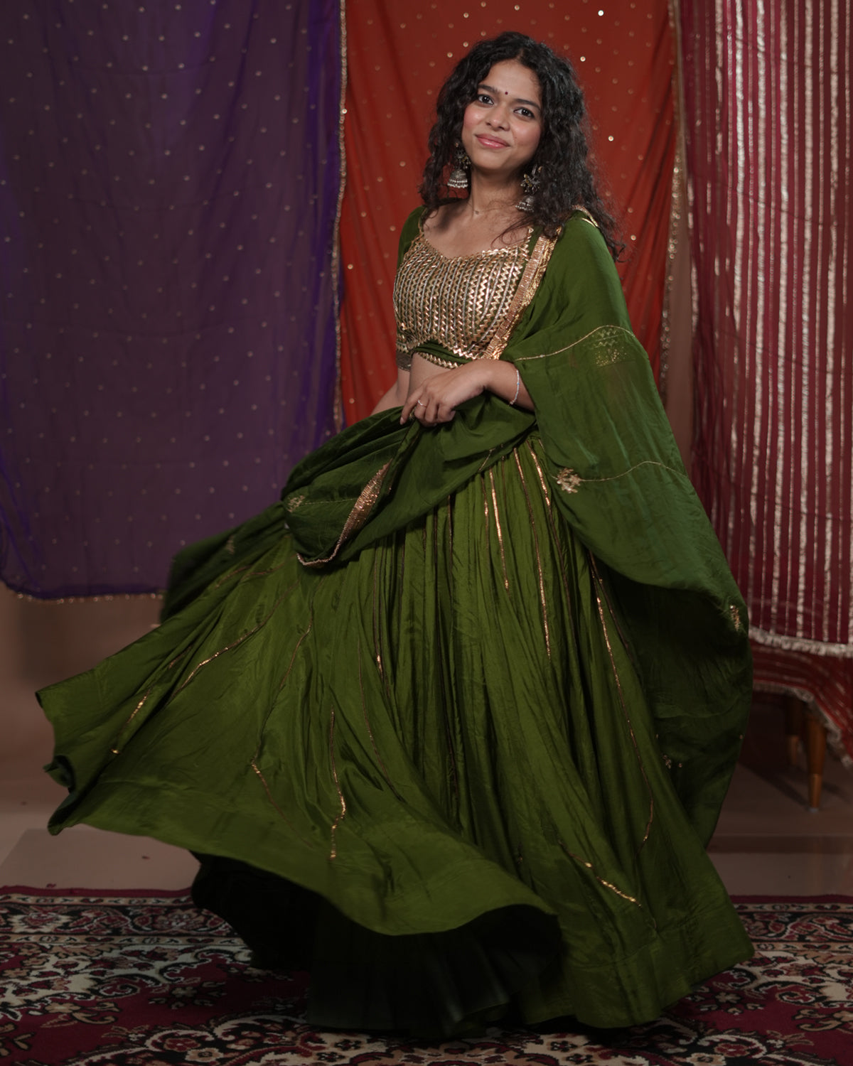 Mastani Green Silk Coin-All-Over Lace & Tassel Dupatta for Choli