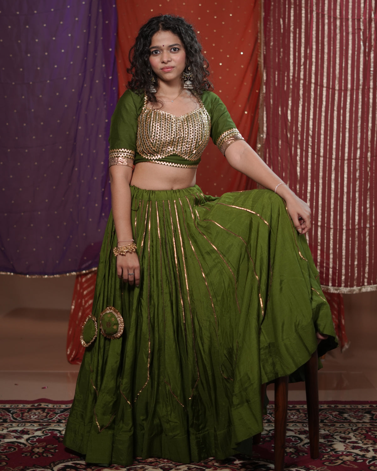 Mastani Green Muslin Silk Chaniya Choli