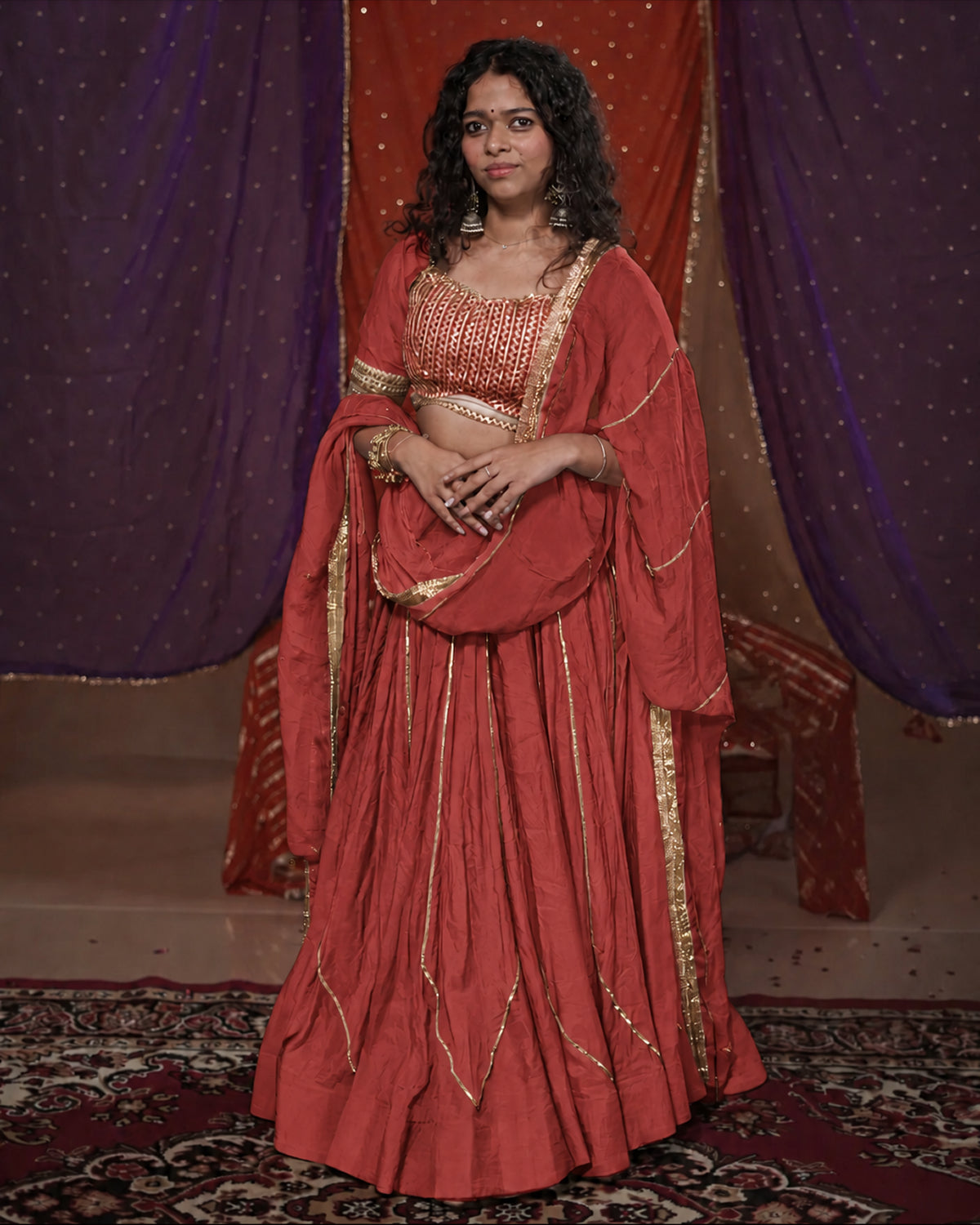 Mastani Rust Silk Coin-All-Over Lace & Tassel Dupatta for Chaniya Choli