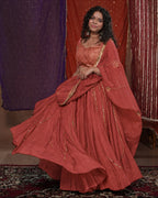 Mastani Rust Silk Coin-All-Over Lace & Tassel Dupatta for Chaniya Choli