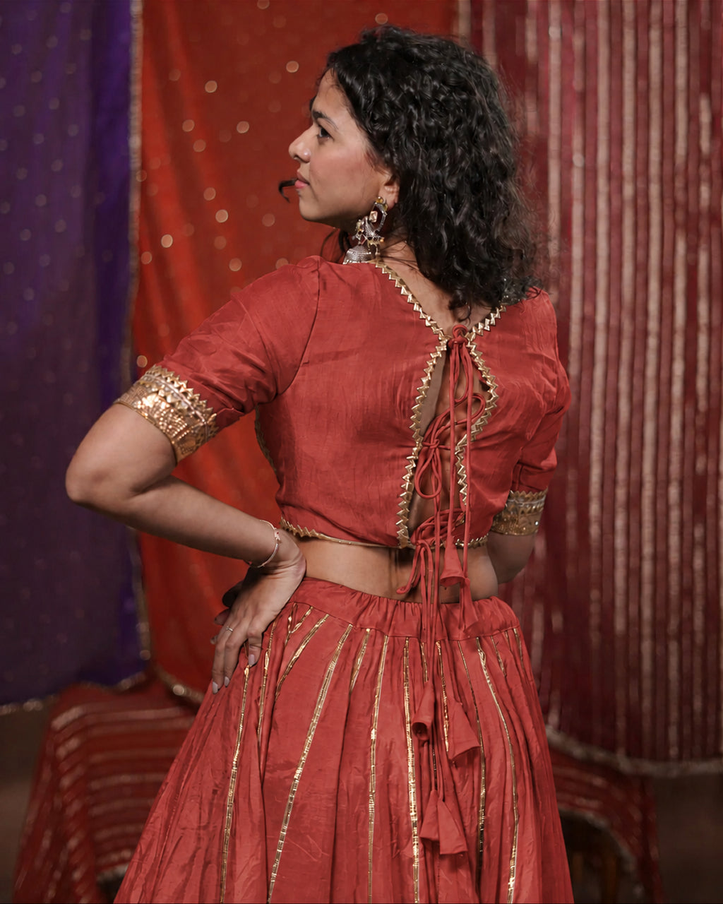 Mastani Rust Muslin Silk Madhubala Style Blouse for Chaniya Choli